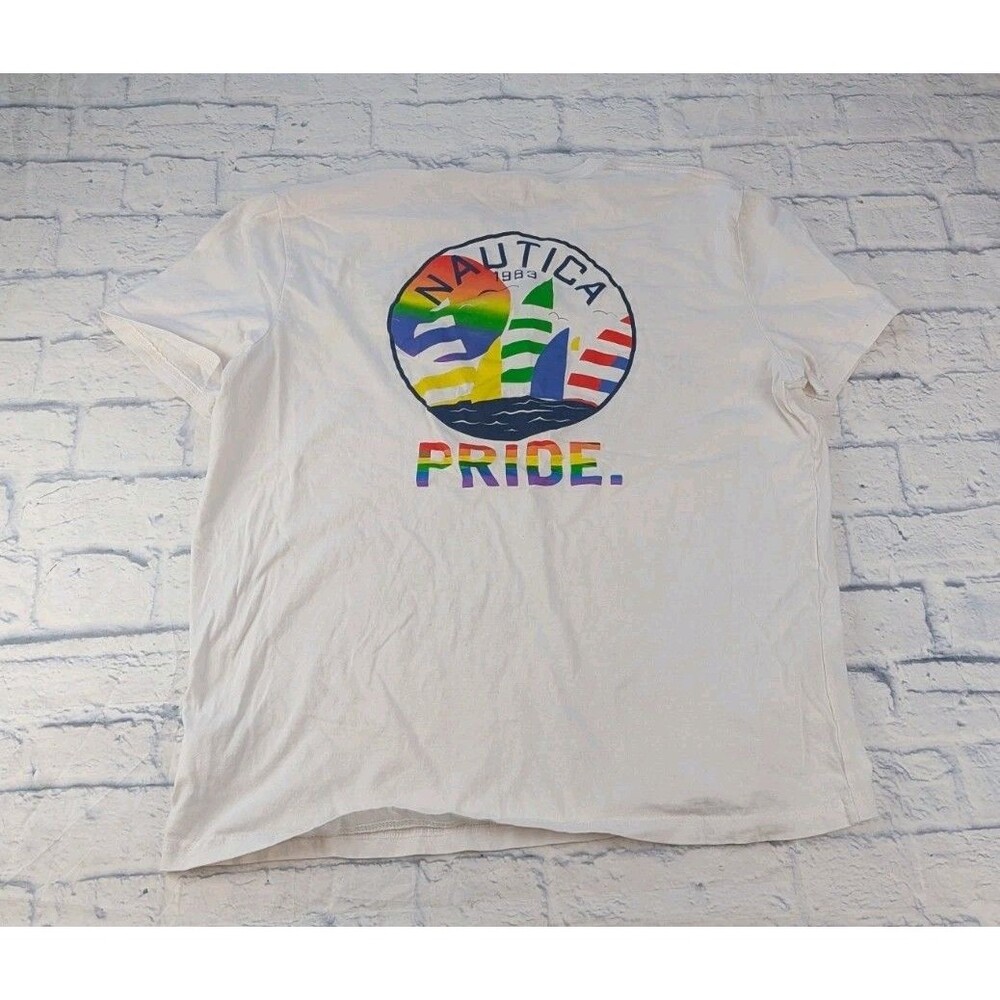 Nautica Rainbow Pride Men XL LGBTQ+ White Short Sleeve